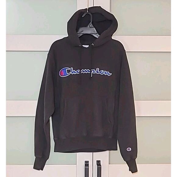 Vintage Champion Reverse Weave Hoodie Sweatshirt Faded Black Gray Small - Picture 1 of 5